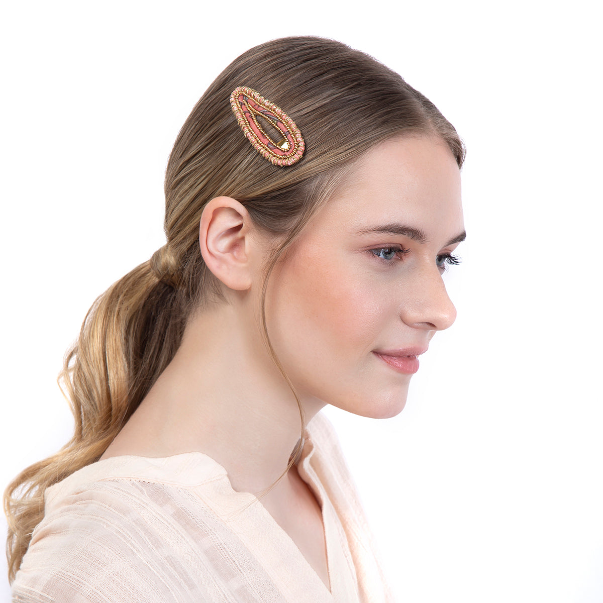 Deepa by Deepa Gurnani Embroidered Coral color snap hair clip