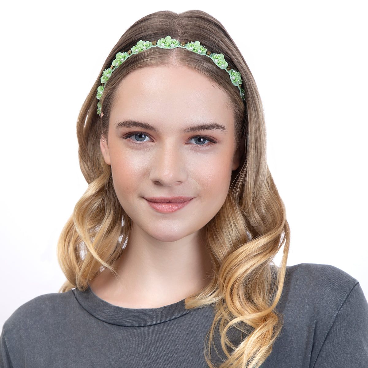 Sequin flower stretch headband in lime color