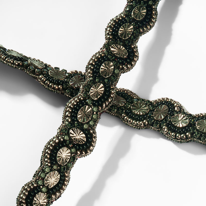 Close up of Deepa Gurnani Pret Carelia Headband in Black 