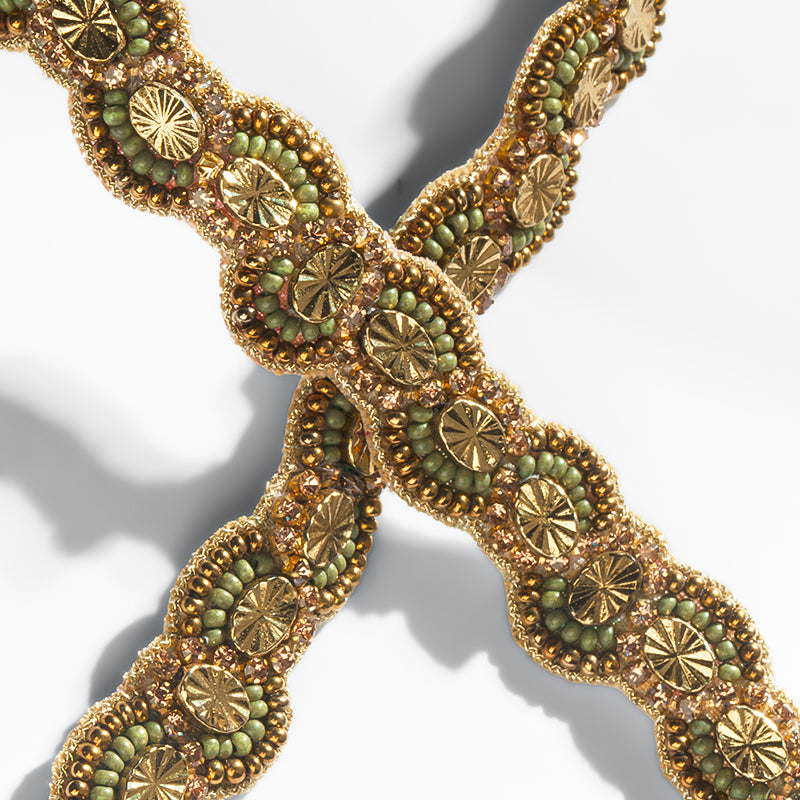 Close up of Deepa Gurnani Pret Carelia Headband in Sage