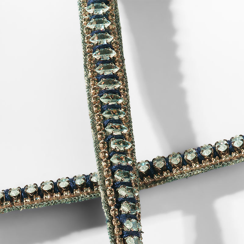 Close up of  Deepa Gurnani Arda Headband in gunmetal 