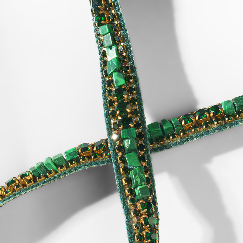 Close up of Deepa Gurnani Pret Eula Headband in Emerald 