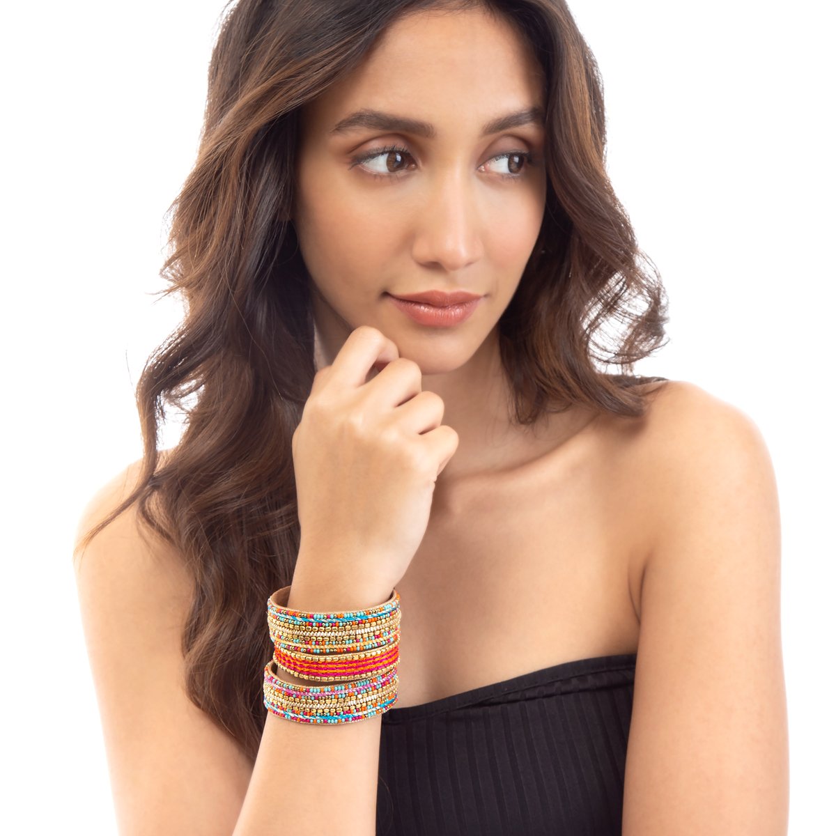 Multicolor hand beaded Fuchsia bracelet