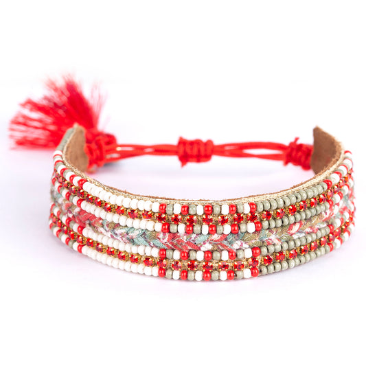 Unique Deepa Gurnani Hand Embroidered Kaitlin Bracelet in Red