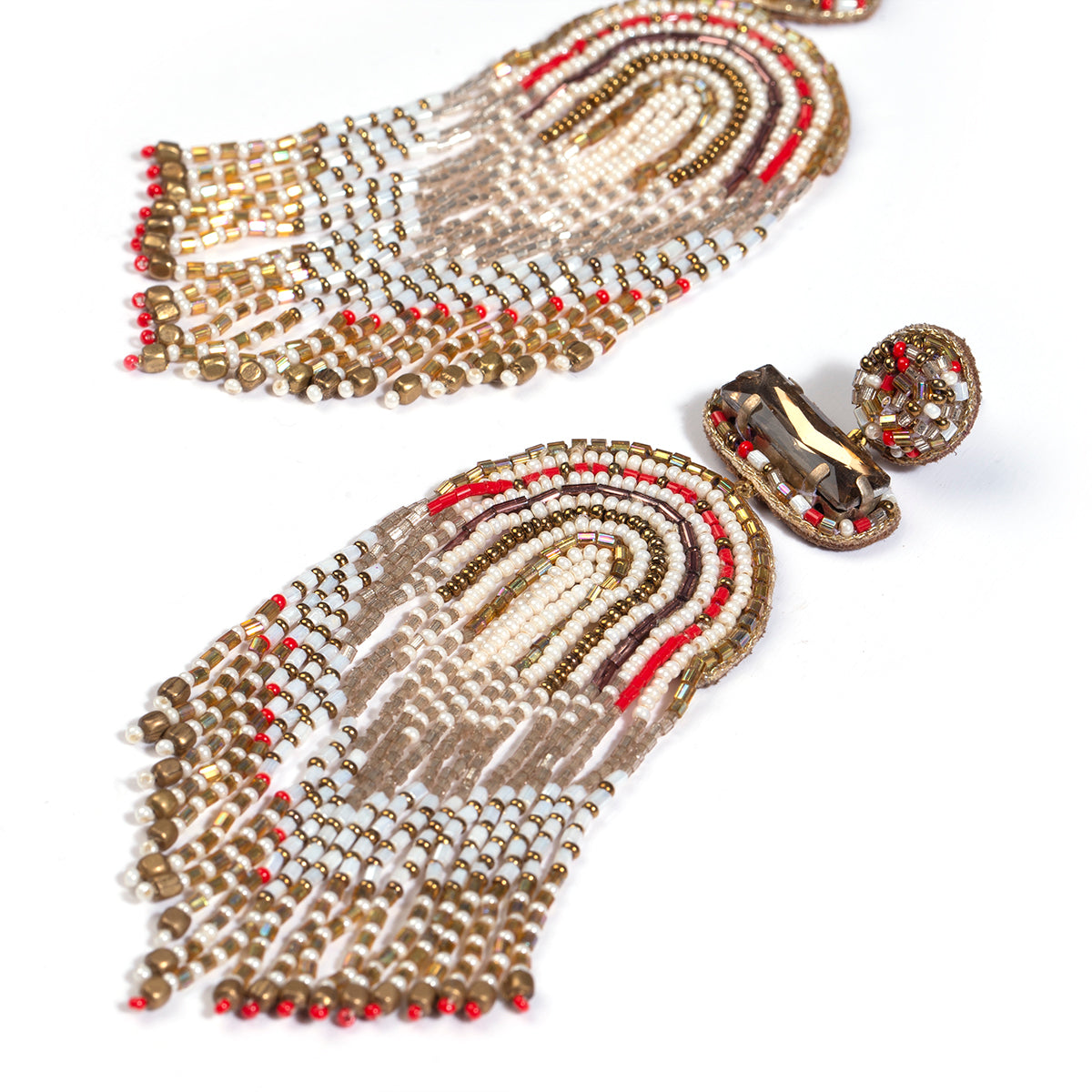 Handmade beaded red chandelier earrings  Edit alt text