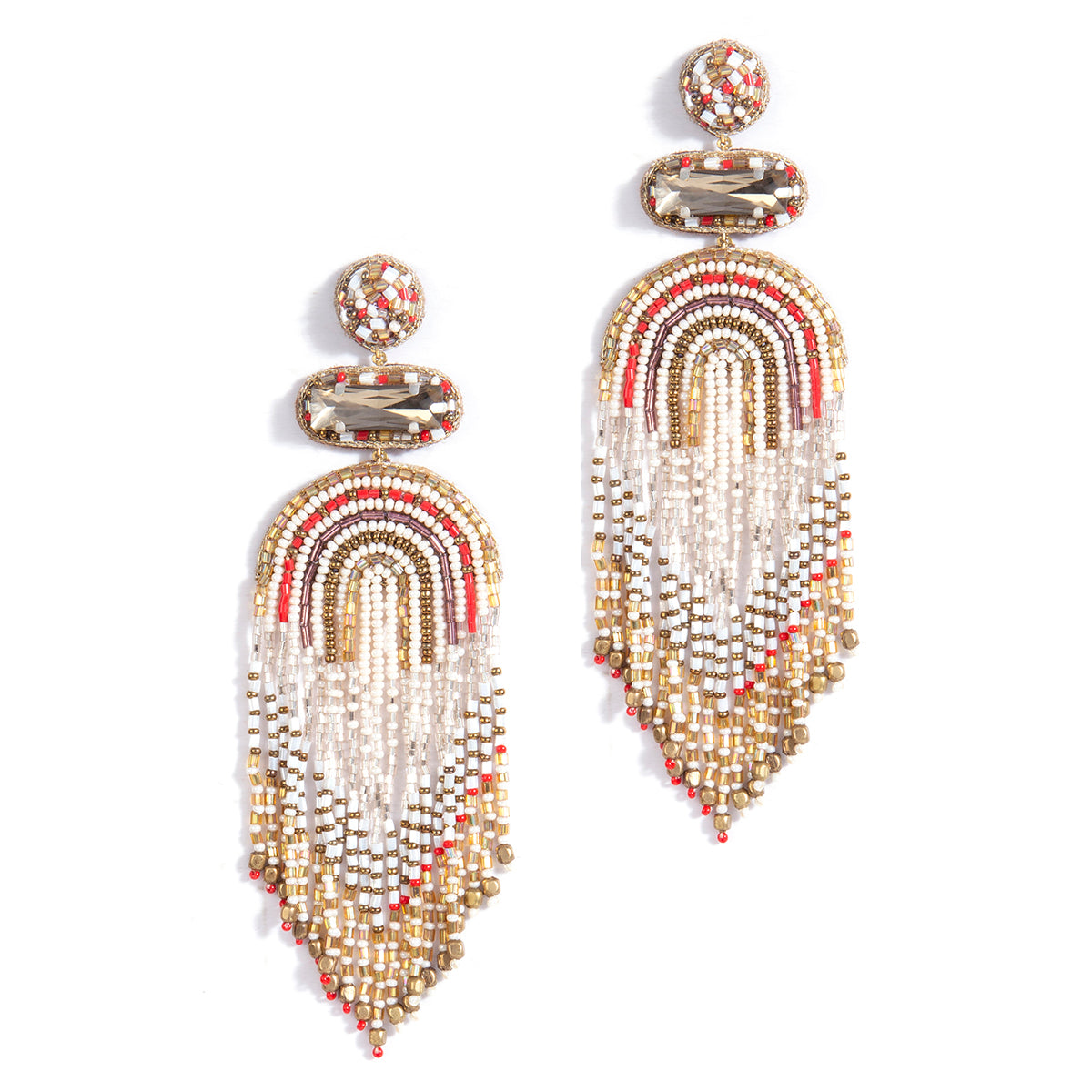 Handmade beaded red chandelier earrings