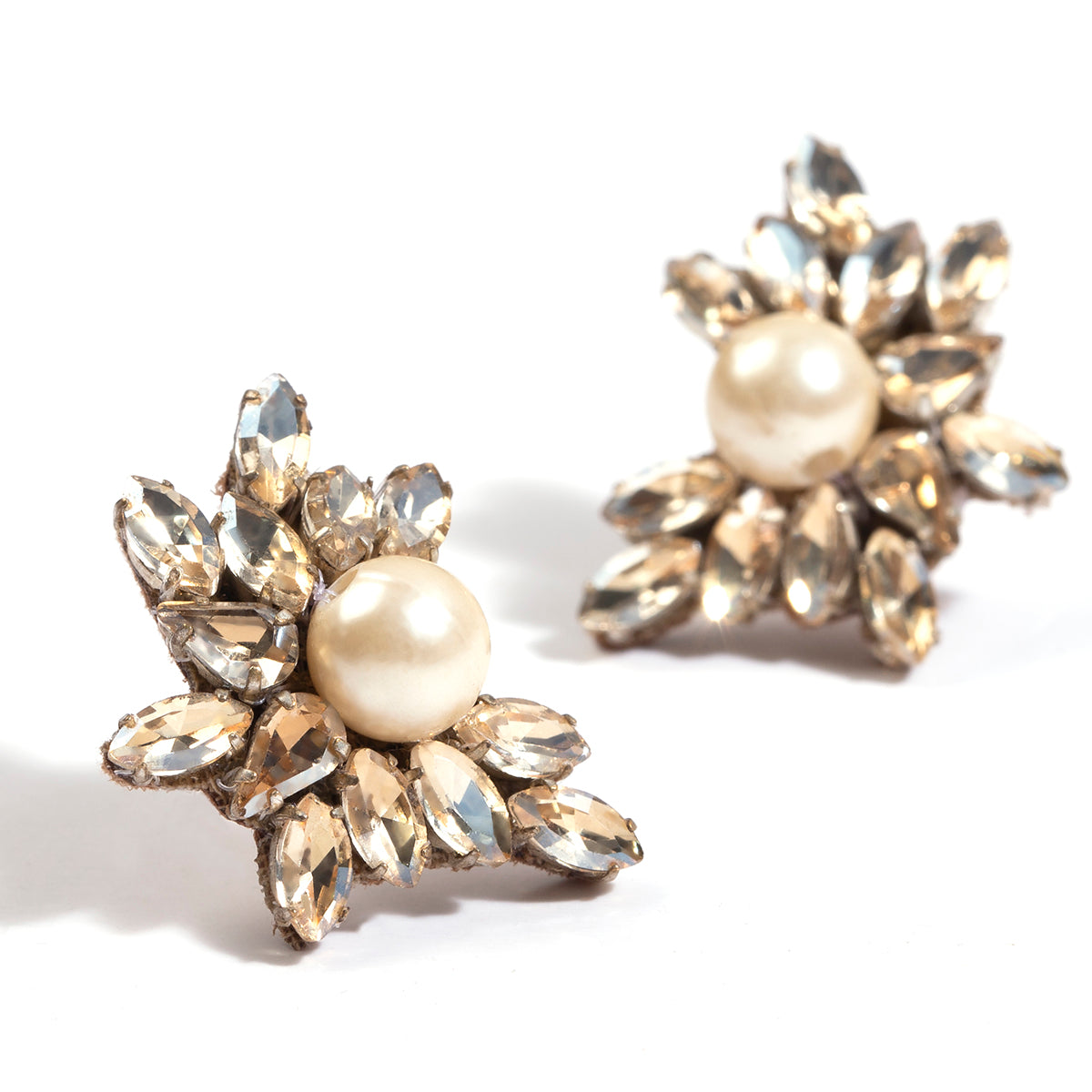 handmade gold crystal pearl stud earrings