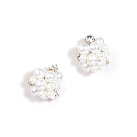 handmade ivory crystal pearl stud earrings