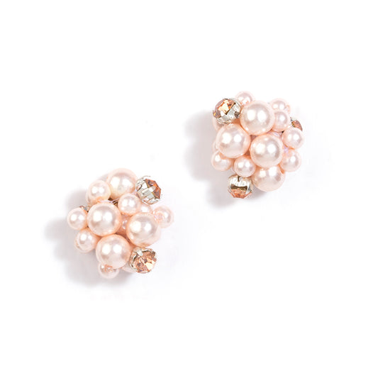 handmade peach crystal pearl stud earrings