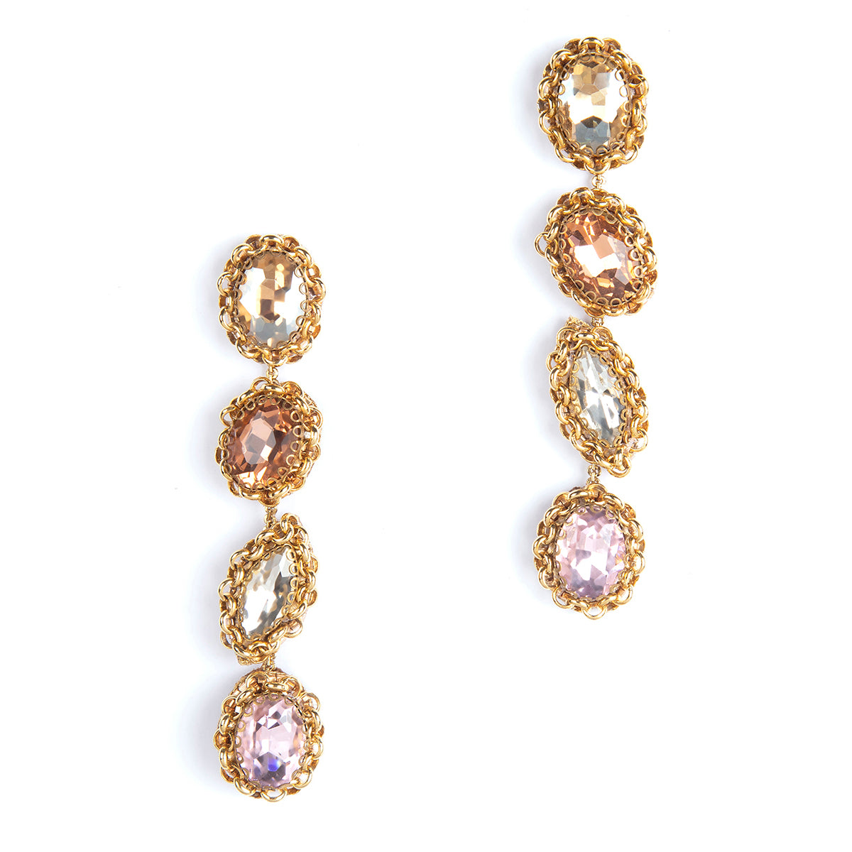 4 drop linear crystal Peach Ezme Earrings 