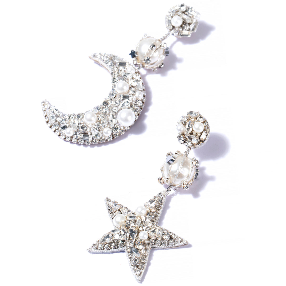 Deepa by Deepa Gurnani Handmade Star and moon shape Mars Earrings in Silver