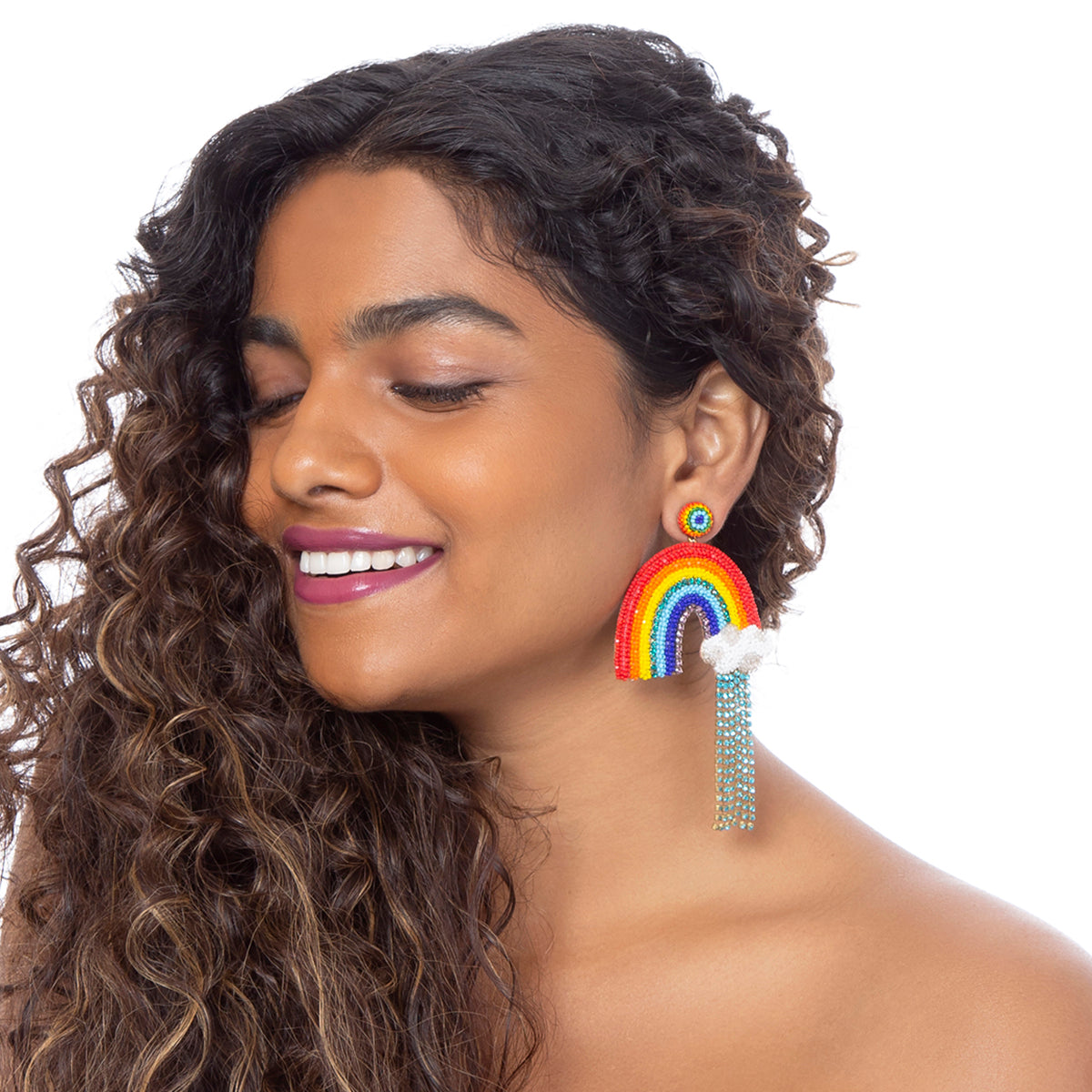 Fun handmade embroidered lightweight rainbow earrings