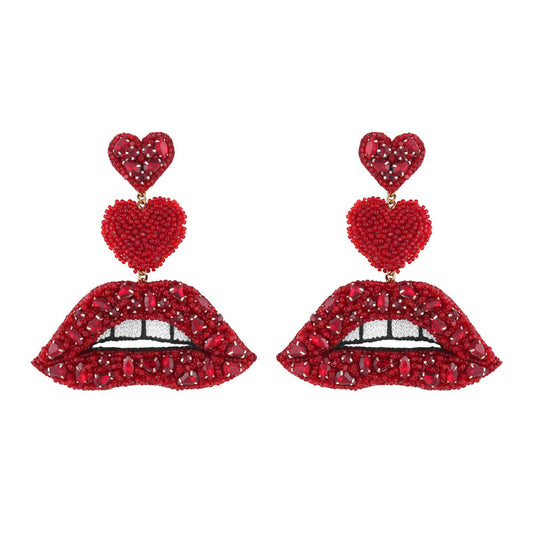 Handmade Luscious crystal red lip earrings by Deepa Gurnani