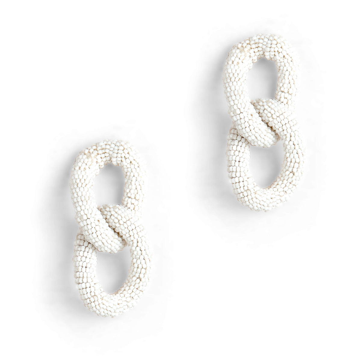 White beaded two link post earrings
