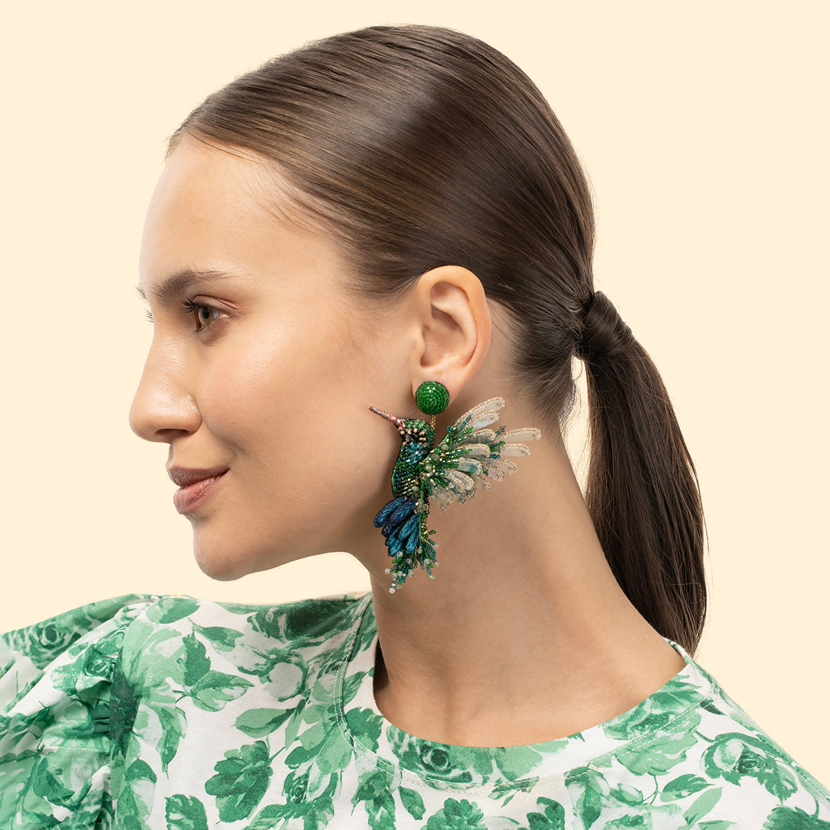 Deepa Gurnani Handmade Green Hummingbird Earrings