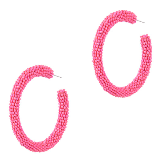Lightweight Hoop Earrings.  Hand Embroidered with Seed Beads and Brass Components.