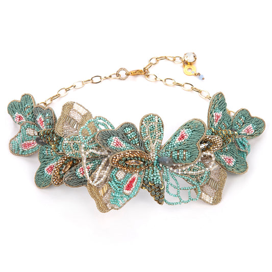 Butterfly and flower choker necklace